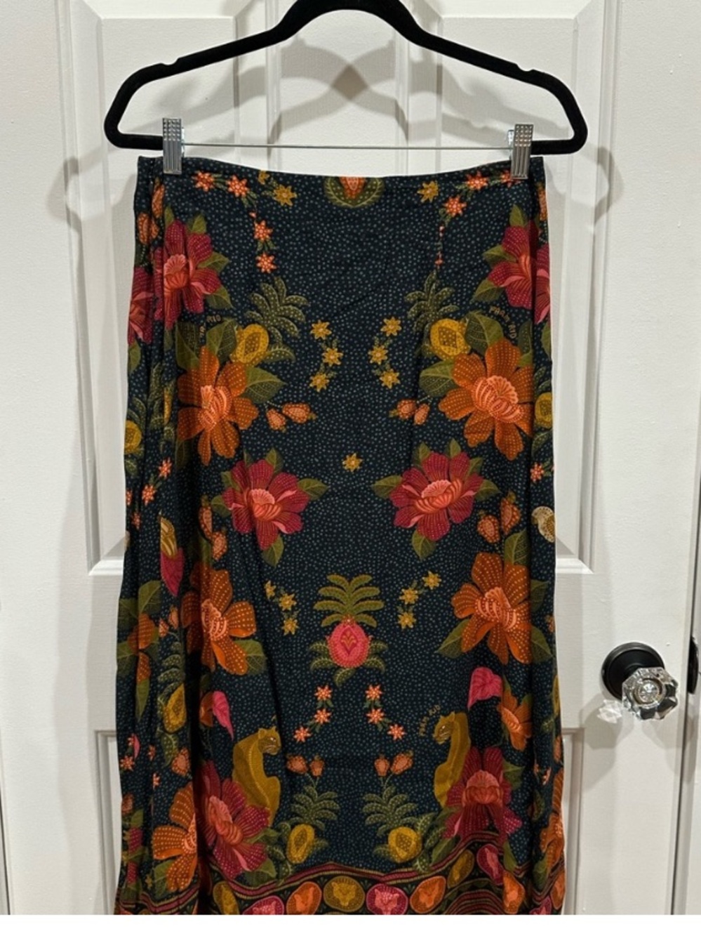 New Anthropologie Farm Rio Satin Slip Pineapple Floral Green Resort Midi Skirt M - Picture 5 of 9